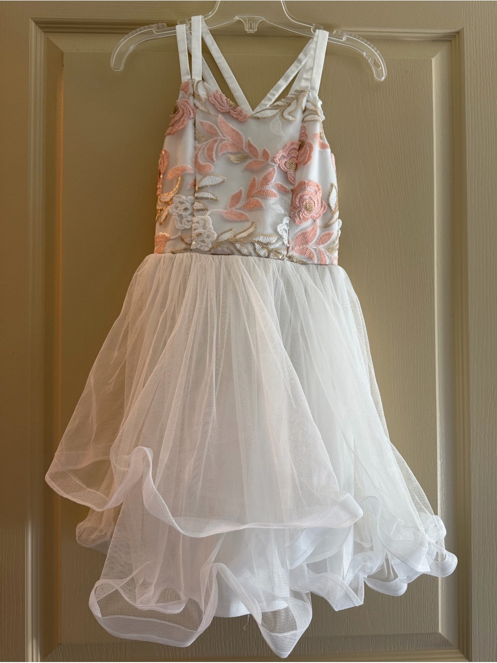 Trixxi White Tulle Dress with Pink and Gold Floral Bodice - Kids Costume